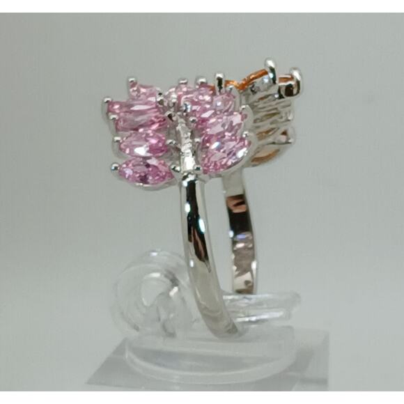 Vintage Ring Size 9.5 Silver Tone White Gold GP Pink Champagne Amber CZ Spray - Picture 6 of 10